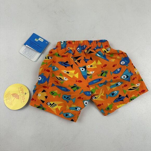 NWT iPlay Boys Swim Trunks Orange Fish Built In Diaper Size S 6M UPF 50+ - Picture 7 of 7